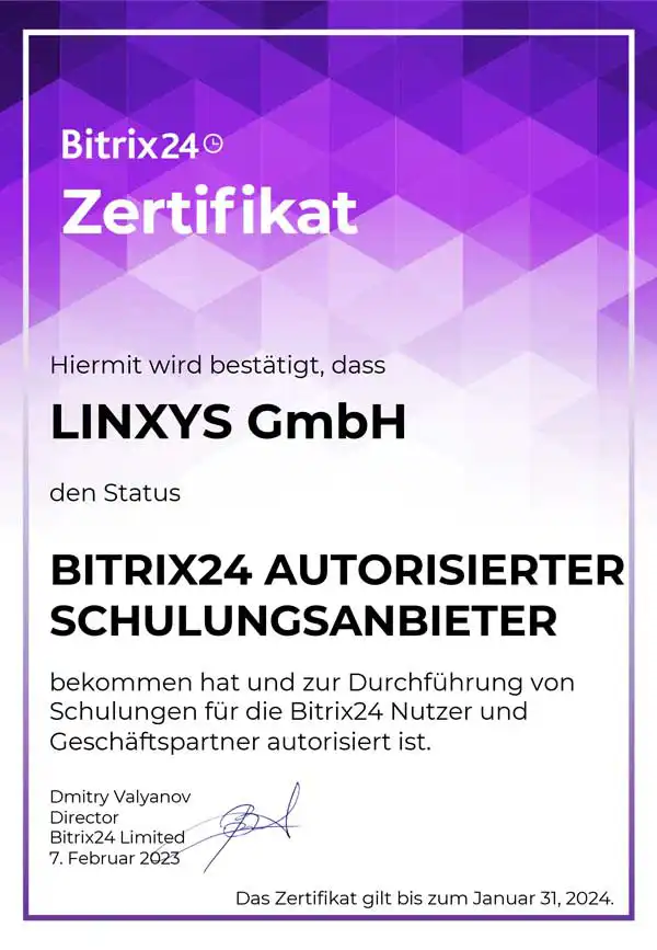 LINXYS ist Bitrix24 autorisierter Schulungsanbieter